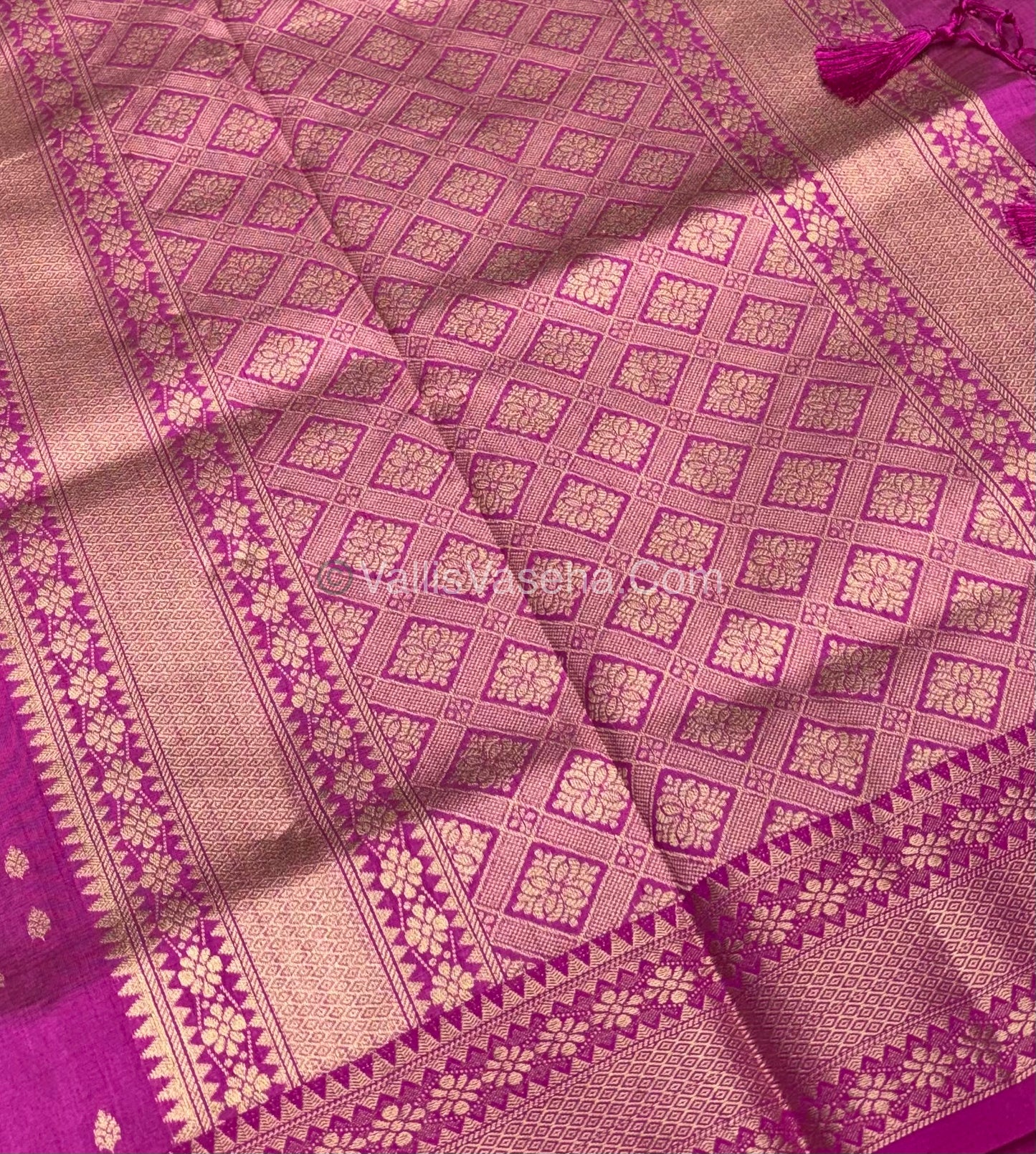 Semi Tussar Silk - Grand Pallu  - Rani Pink Shade - VVSTS017