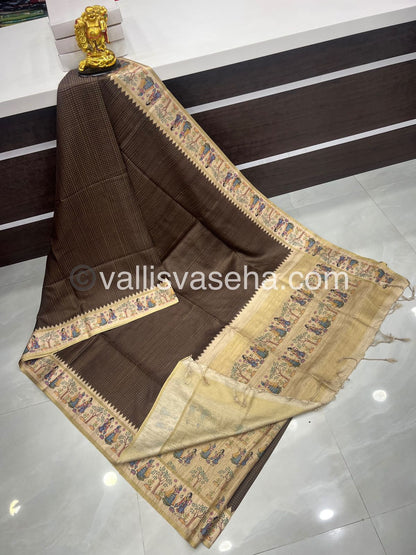 Semi Tussar Silk - Vairavoosi Design - Brown & Cream Shade - VVSTS030