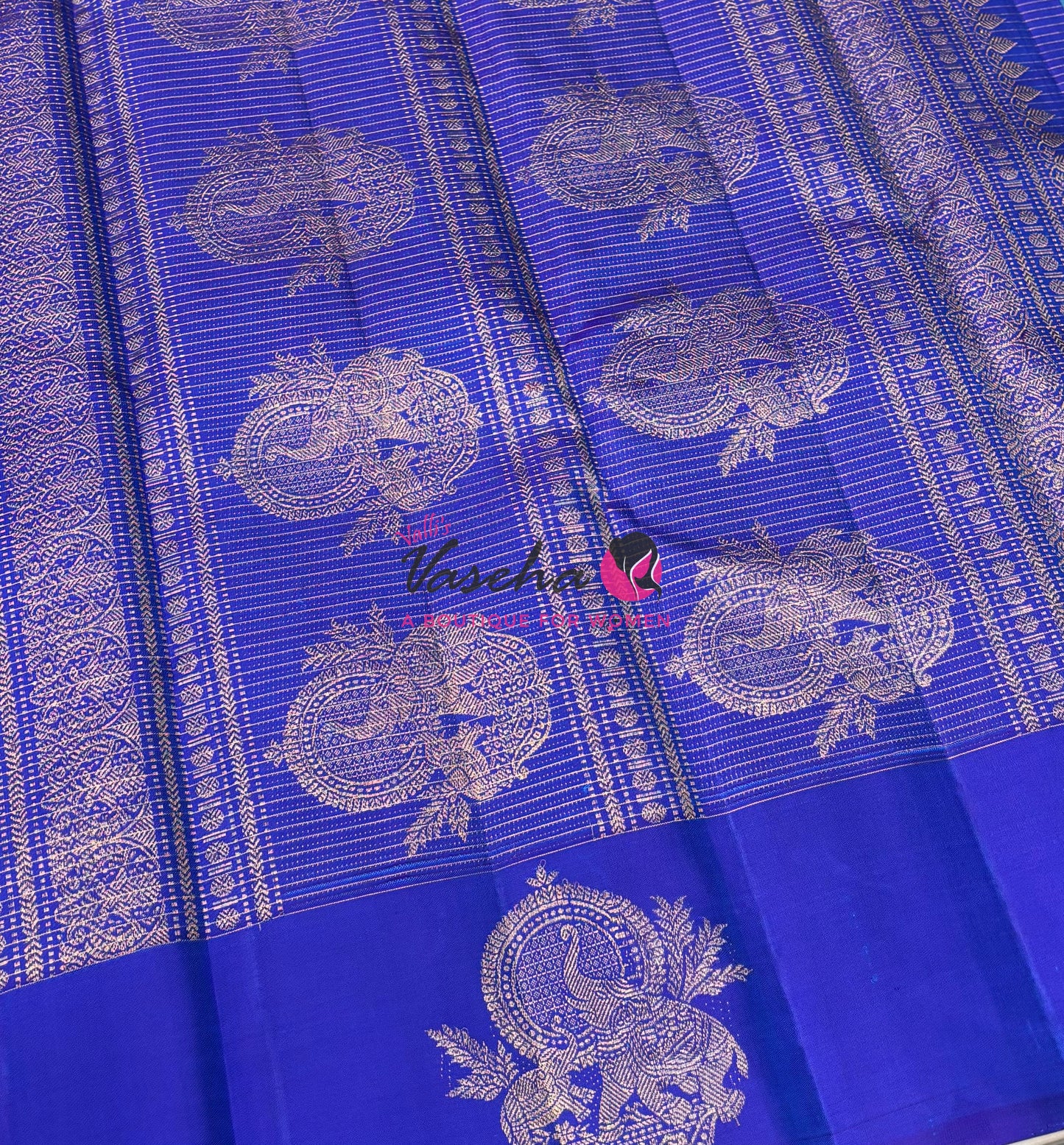 Pure Kanchipuram Silk Saree - Blue & Blue Combo - VVPS080