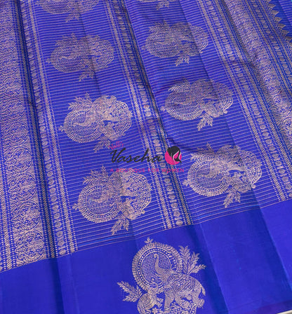 Pure Kanchipuram Silk Saree - Blue & Blue Combo - VVPS080