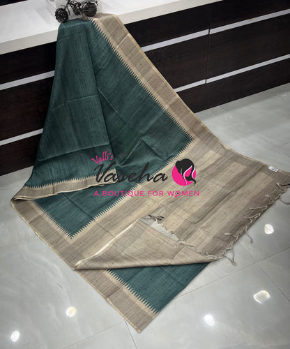 Semi Matka Tussar  Saree - Grey & Green Shade - VVSMT002