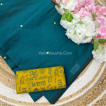 South Mixed Cotton - Mirror Work Embroidery - Green With Yellow - VVPCM002