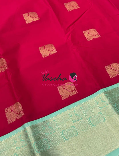 Semi Kanchi Silk  - Pink & Pista Green - VVSKS007