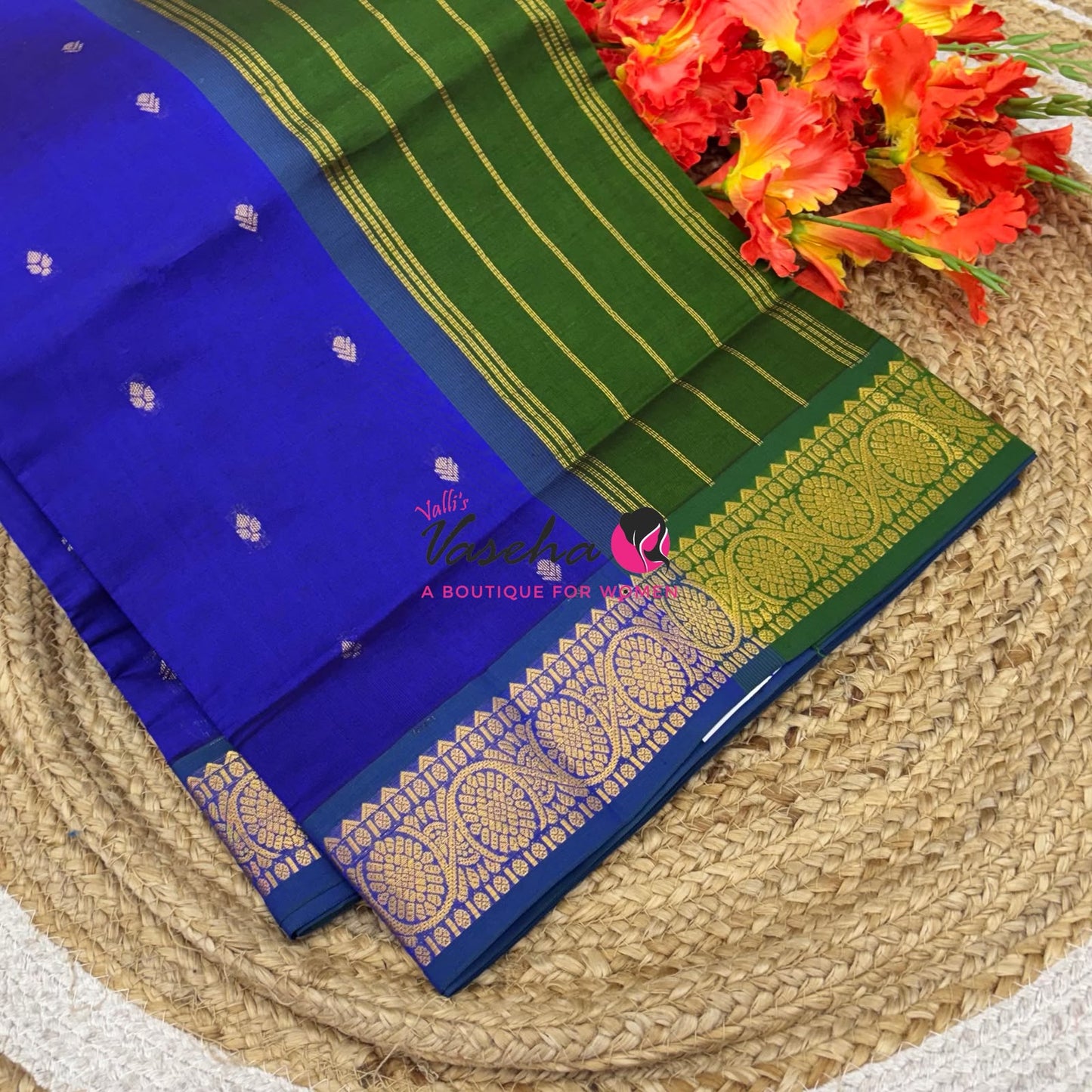 Semi Silk Cotton Saree | Double Leaf Butta Design |VVSSC016