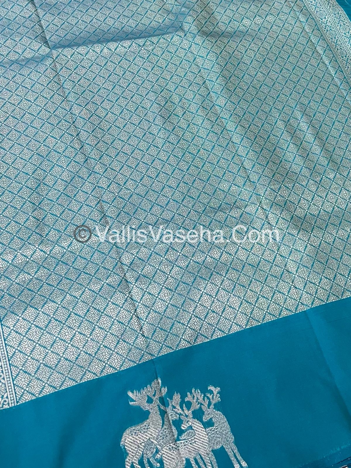Semi Soft Silk - Deer Butta Border - Turquoise Blue Shade -VVSSS017