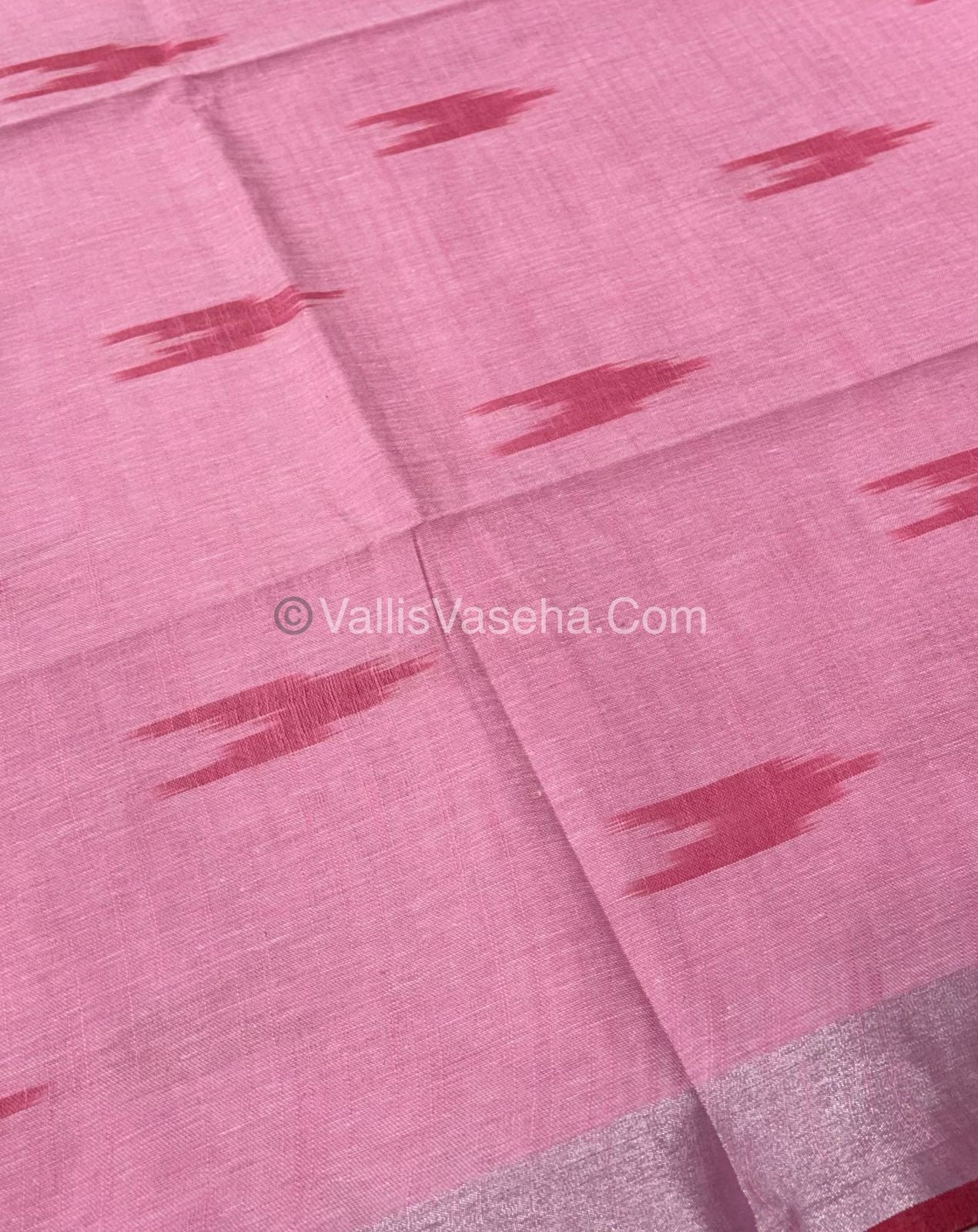 Bhagalpuri Linen Cotton Saree - Ikkat Print - Pink With Red  Shade - VVBLC001