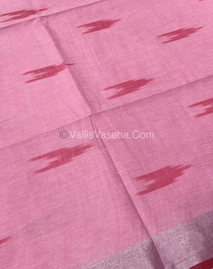 Bhagalpuri Linen Cotton Saree - Ikkat Print - Pink With Red  Shade - VVBLC001
