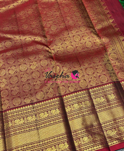 Pure Bridal Kanchipuram Silk Saree - Green & Maroon Combo - VVPS074