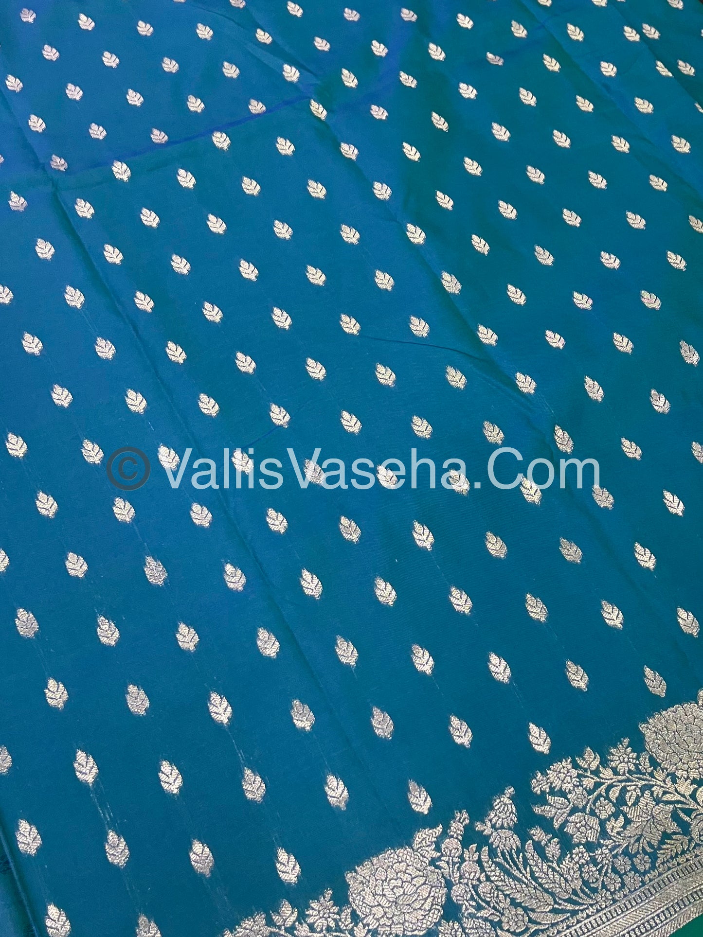 Semi Soft Silk with Border - Peacock Blue Shade -VVSSS012