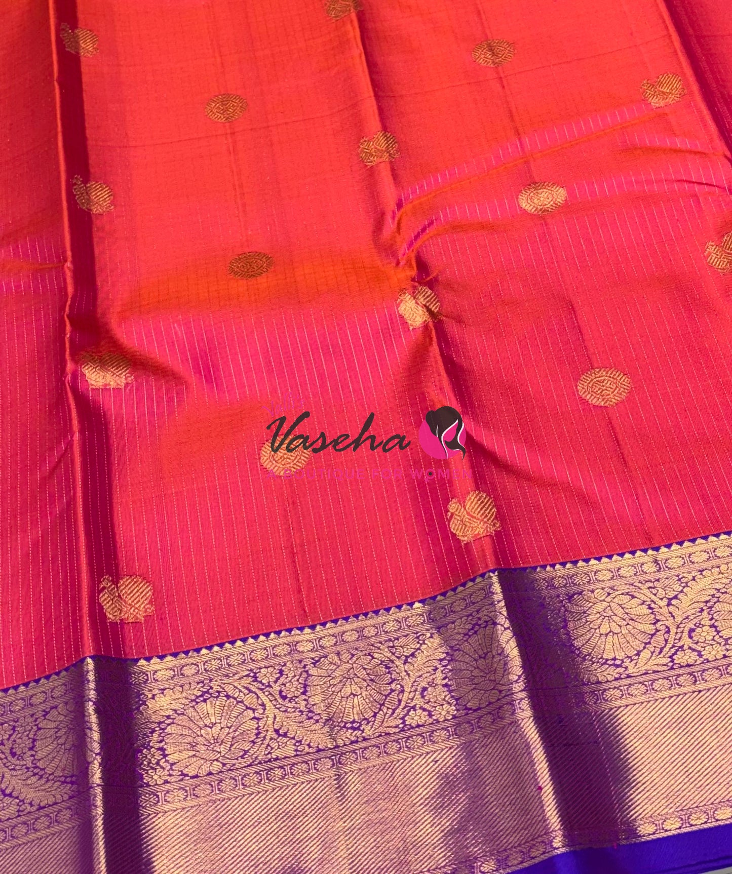 Pure Kanchipuram Silk Saree - Vairavoosi Design  - Peachish Pink & Purple Combo - VVPS059