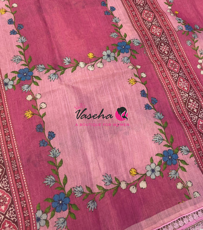 Linen Tissue Saree -  Light & Dark Combo - Pink Shade - VVLTS005