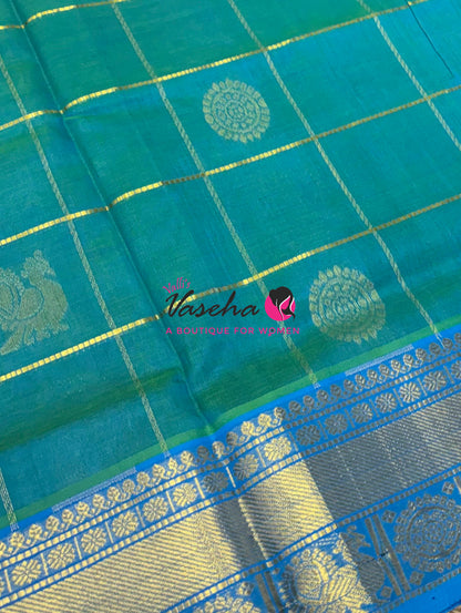 Pure Silk Cotton Saree - Mayil & Chakkaram Design - Blue With Blue Shade - VVMC001