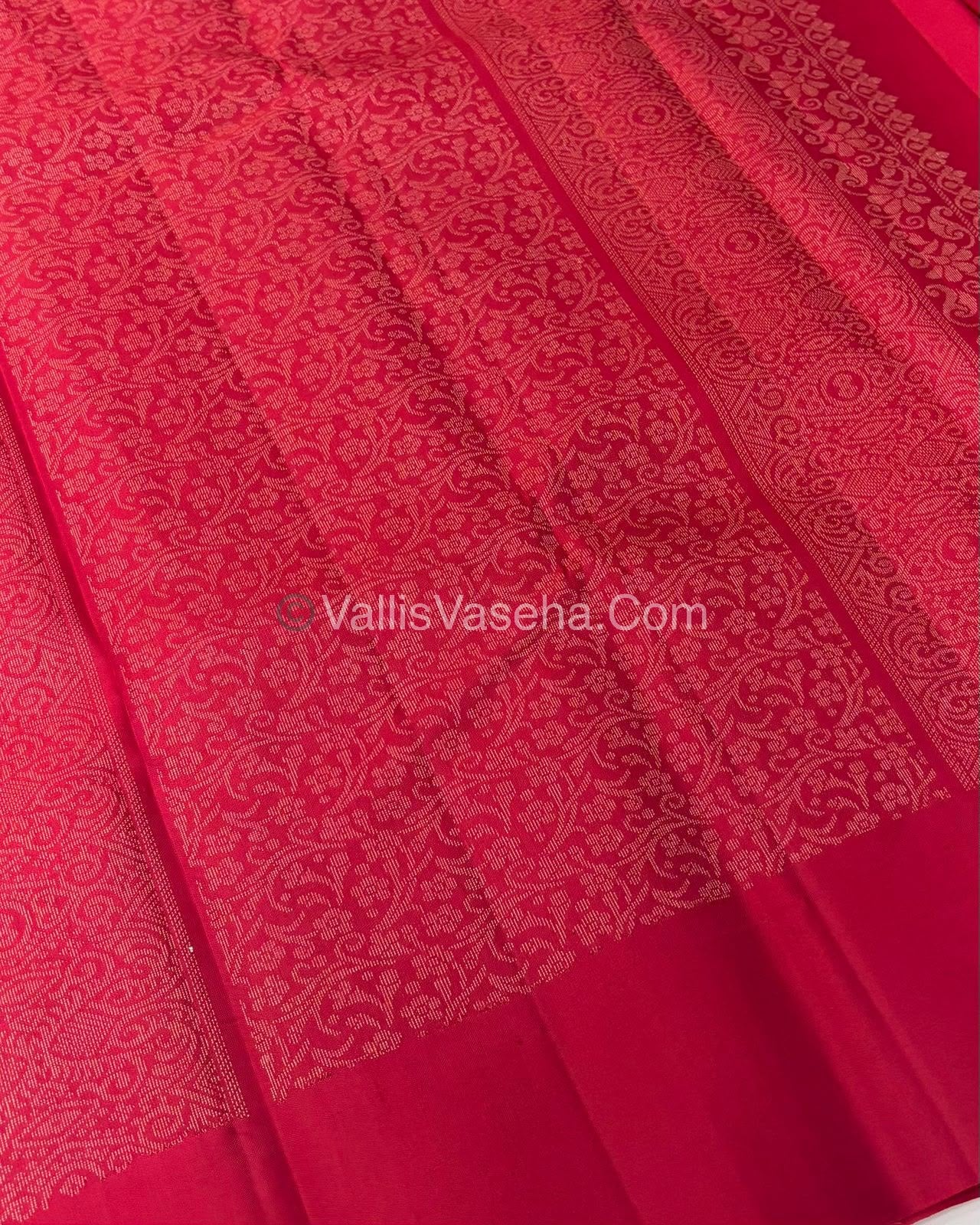 Half Mixed Soft Silk Saree - Peach With Red  - VVPSS073