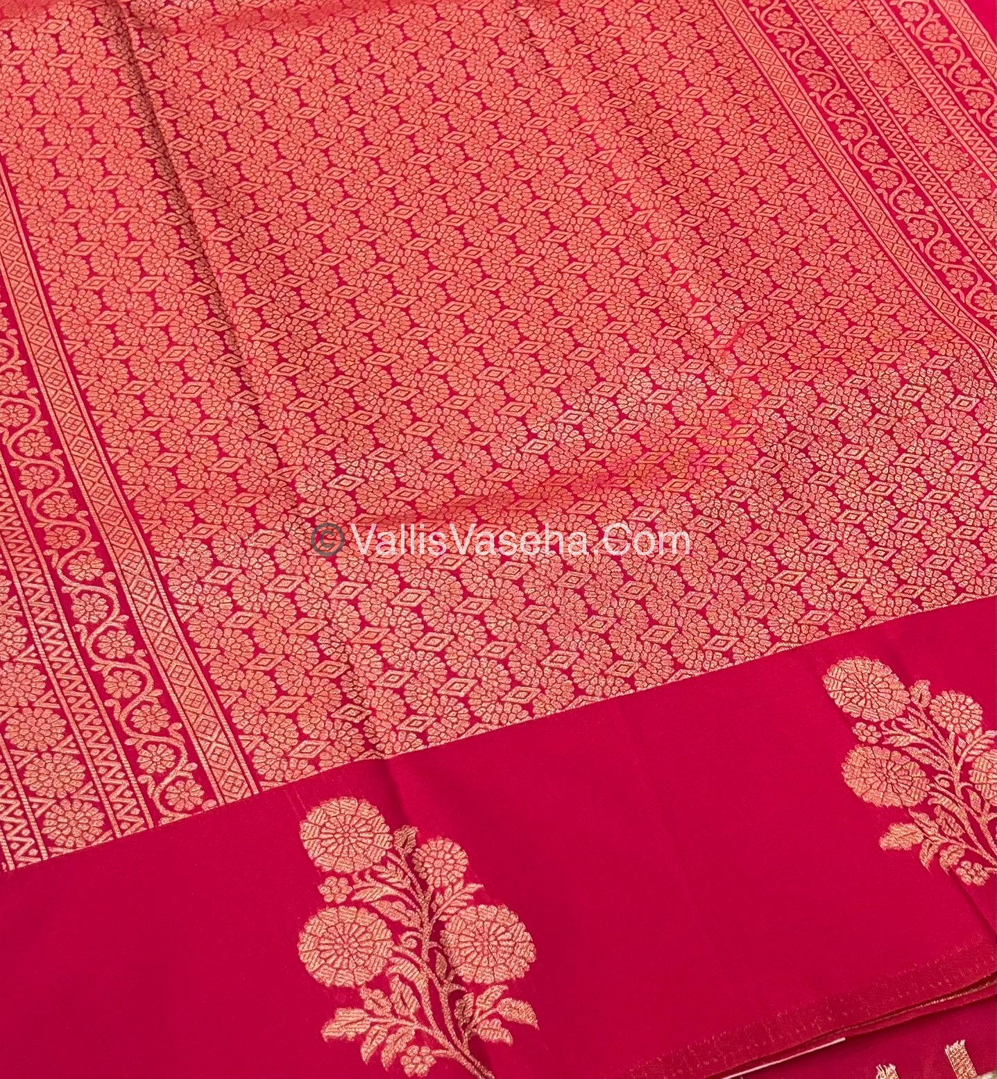 Semi Soft Silk - Flower  Butta Border - Pink Shade -VVSSS016