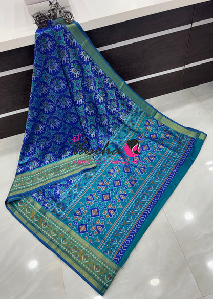 Semi Patola / Art Silk Saree - Blue With Blue Combo - VVSPS001