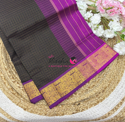 Pure Silk Cotton Saree - Dark Green With Purplish Pink - Lakshadeepam Design - VVPLD004