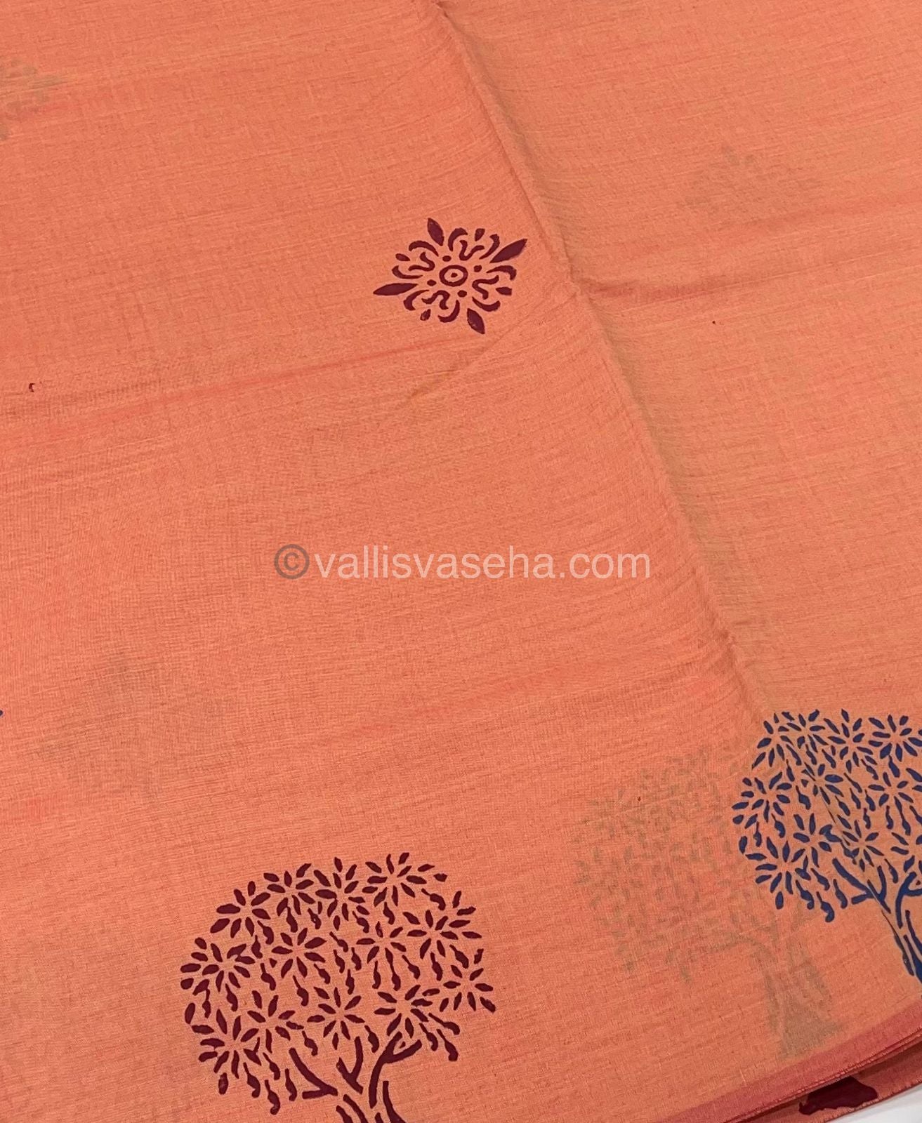 Poly Silk Mixed Printed Cotton - Peach With Ramar Blue - VVPCP002