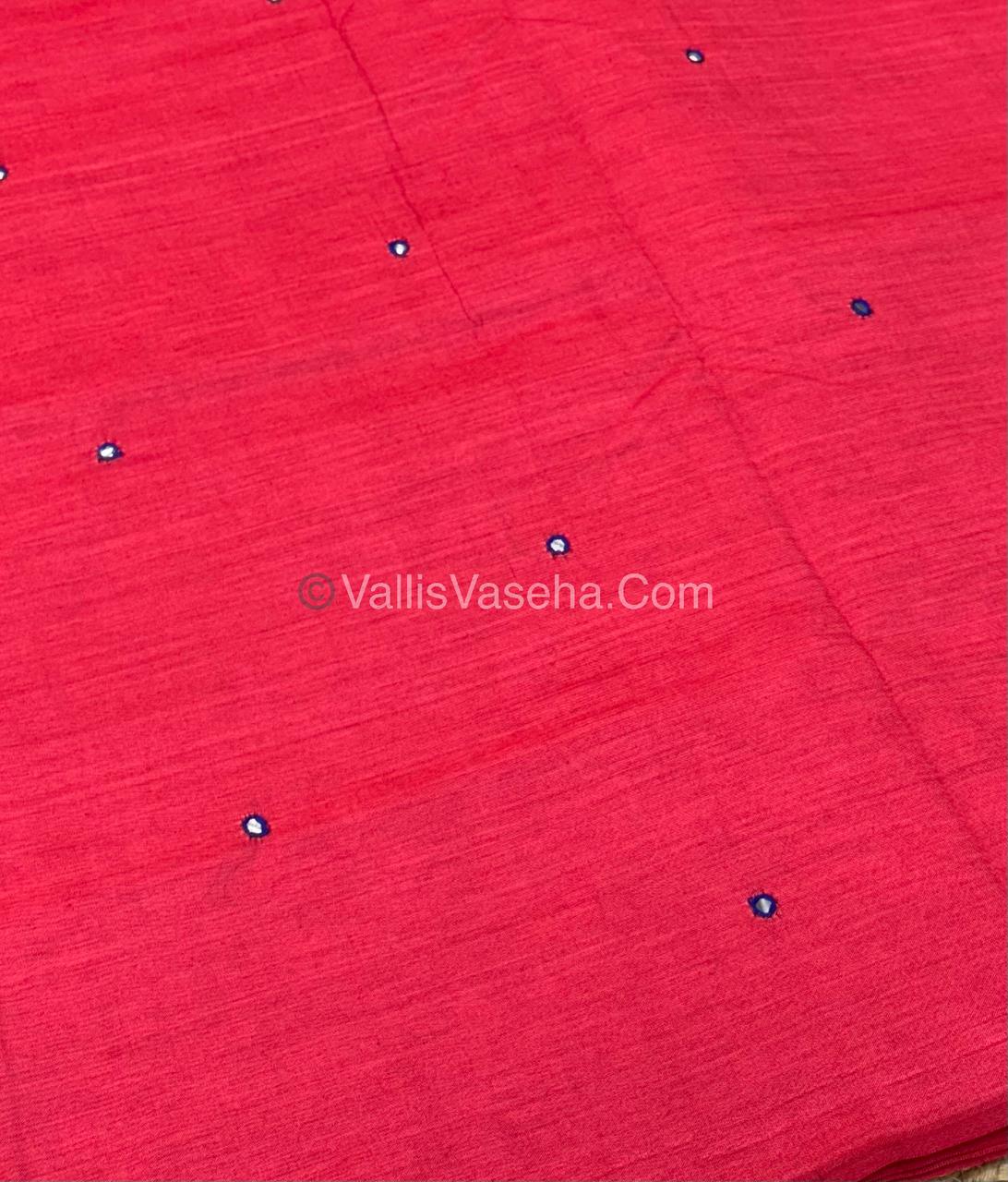 Poly Silk Mixed Cotton - Mirror Work Embroidery - Pink  with Blue - VVPCM001