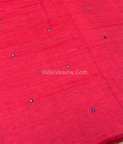 Poly Silk Mixed Cotton - Mirror Work Embroidery - Pink  with Blue - VVPCM001