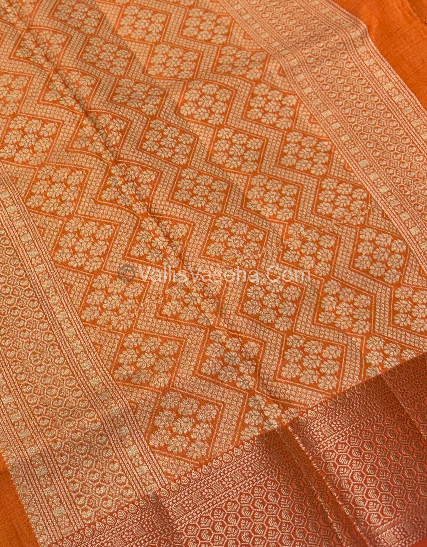 Semi Tussar Silk - Grand Pallu  -  orange Shade - VVSTS021