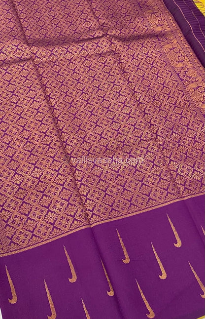 Kanchi Semi Silk - Yellow Shade with Purple - VVKSS001