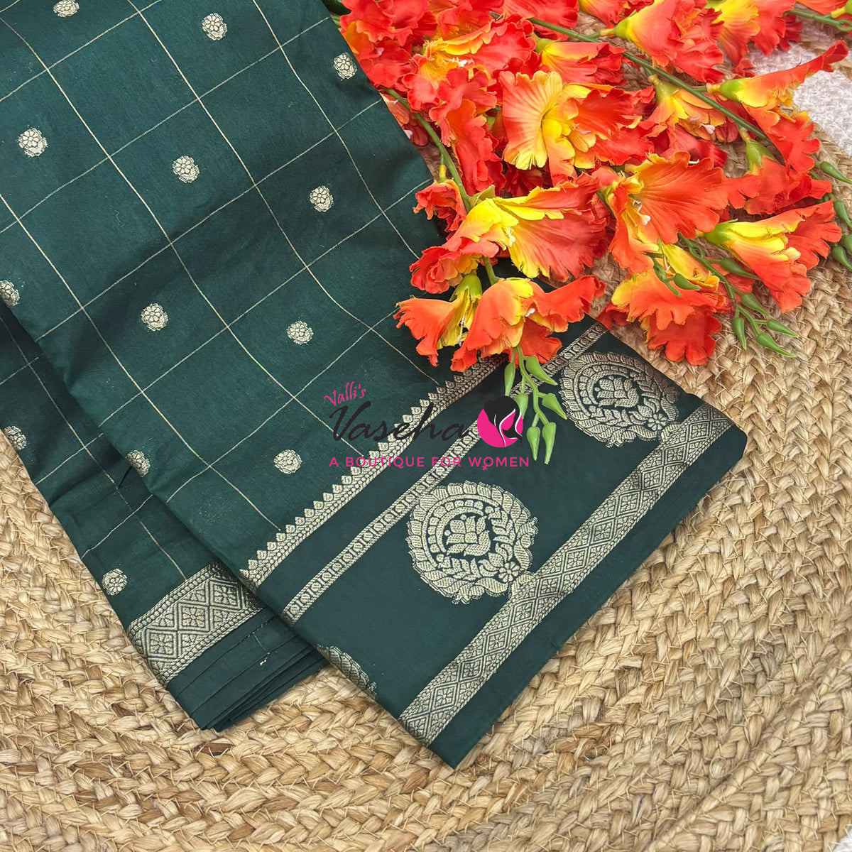 Semi Tussar Silk Saree | Green Shade |VVSTS060