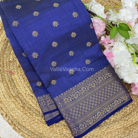 Semi Tussar Silk  - Navy Blue Shade  - VVSTS014