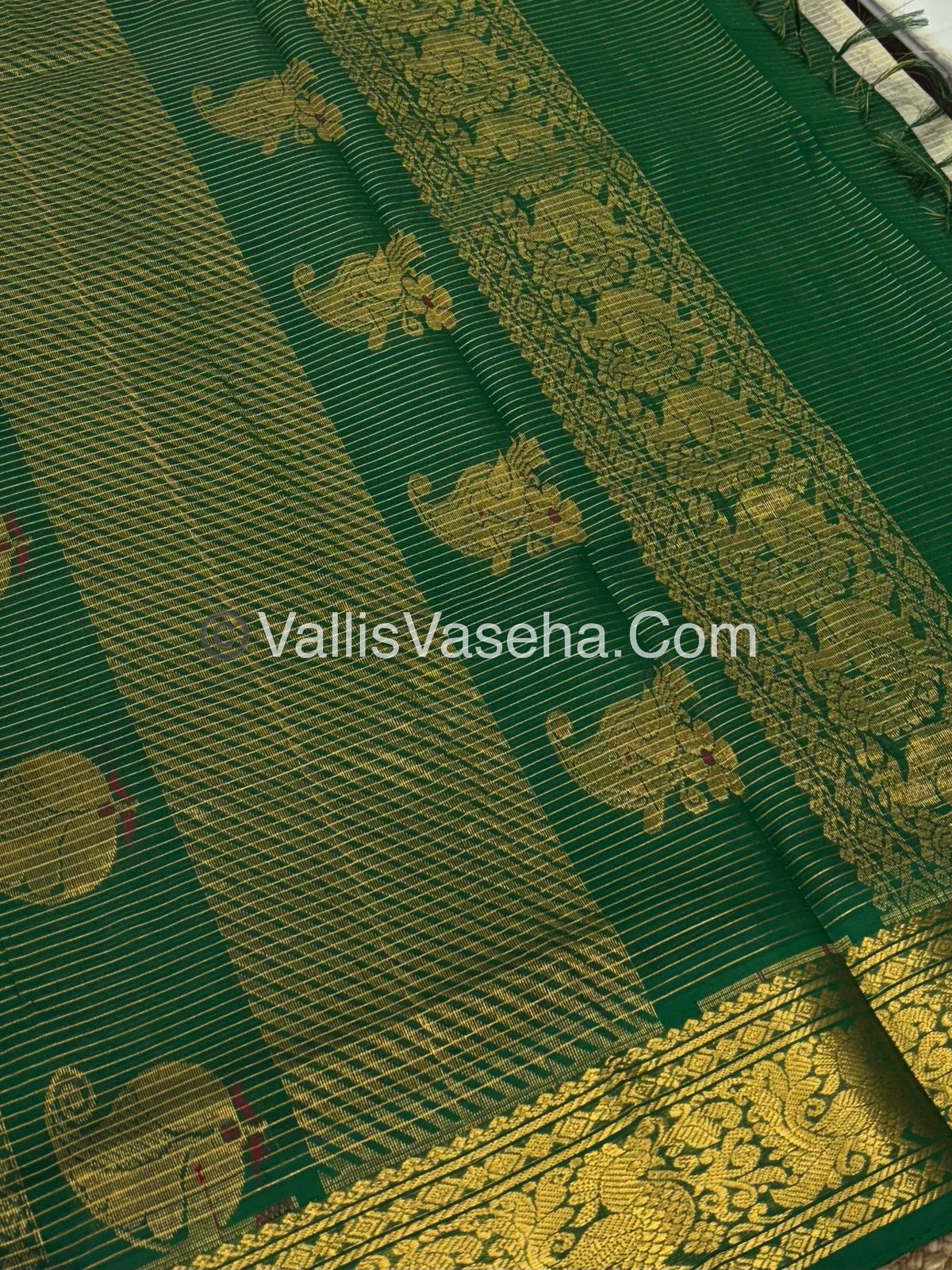 Pure Silk Cotton Sarees - Vairavoosi Lines - Mustard Yellow With Green Shade - VVPSC006