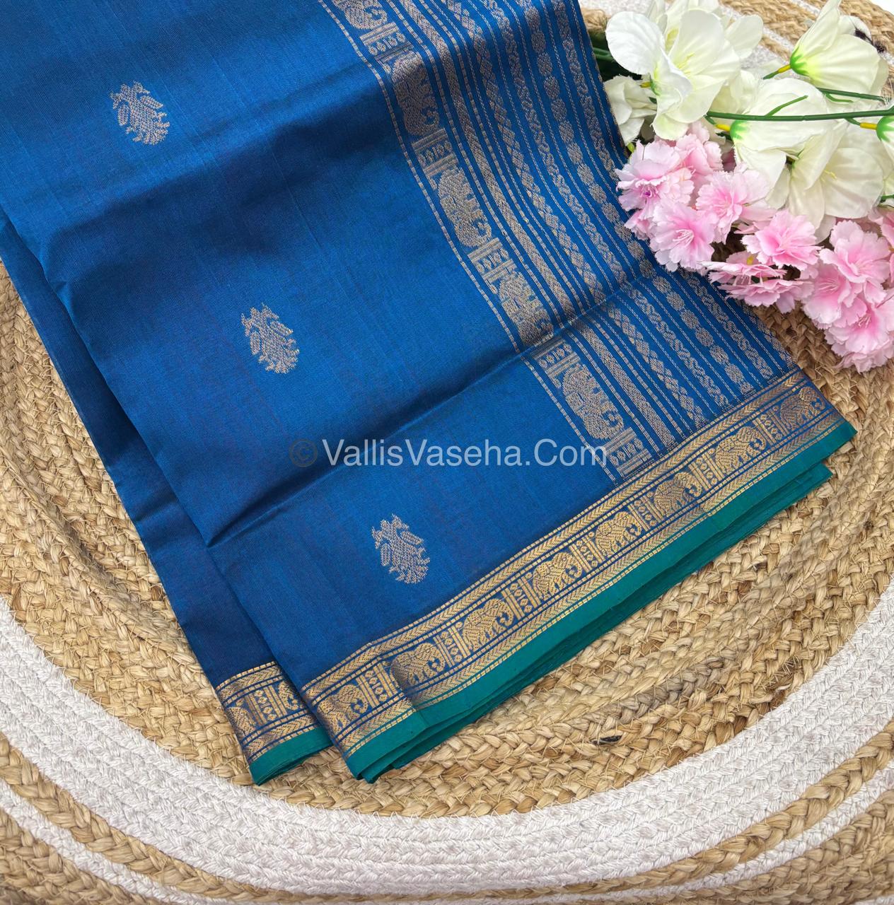 Pure Silk Cotton Saree - Retta Mayil Design - Blue Shade - VVRMS001
