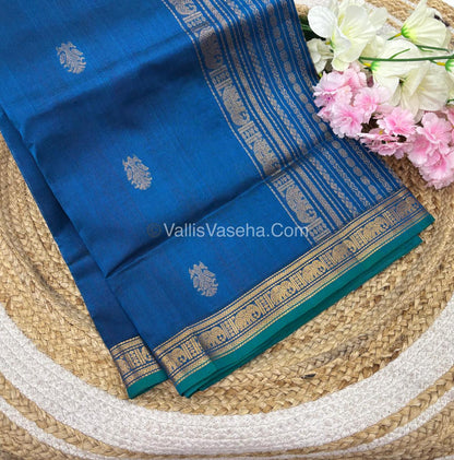 Pure Silk Cotton Saree - Retta Mayil Design - Blue Shade - VVRMS001