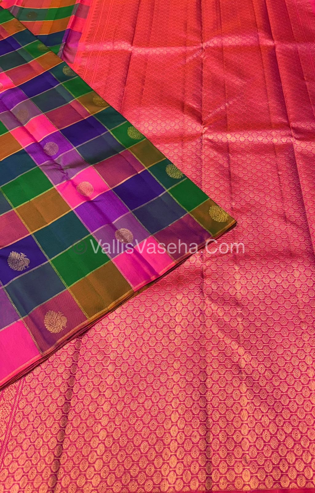 Pure Kanchipuram Silk Saree - Pazhum Pazhamum Checks - VVPS017