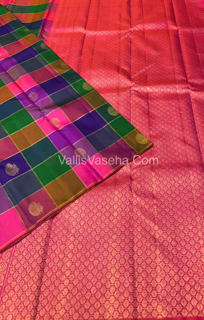 Pure Kanchipuram Silk Saree - Pazhum Pazhamum Checks - VVPS017