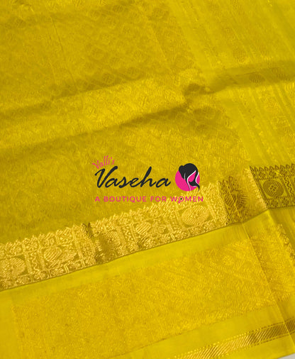 Pure Korvai Silk Cotton With Peacock Butta Border Cream With Yellow Shade - VVKSC018