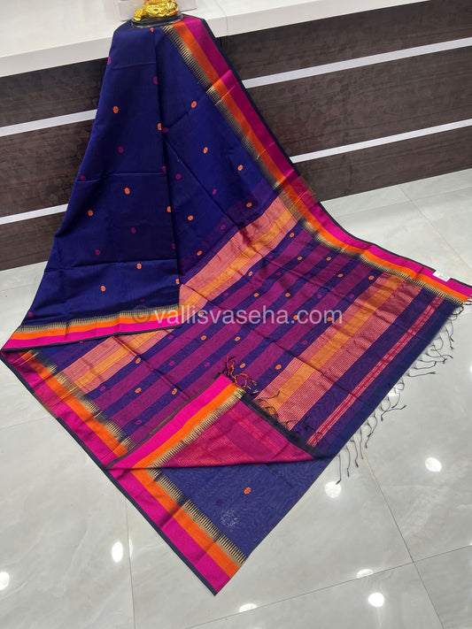 Pure Maheshwari Silk Cotton Saree -  Blue & Pink Color - VVMSC004