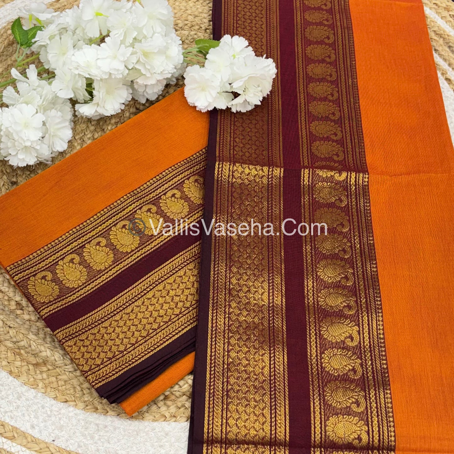 Unstitched Salwar Material -Kanchi Cotton - 2PCS Set - Orangish Mustard with Maroon - VVUKM003