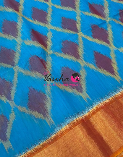 Pochampally Silk Cotton Saree - Blue & Orange Shade - VVPPS001