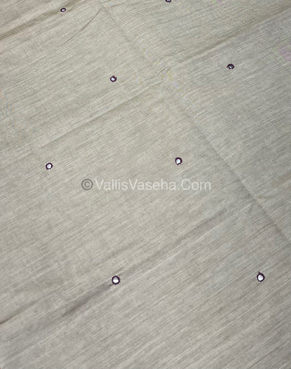 South Mixed Cotton - Mirror Work Embroidery - Cream with Purple - VVPCM002