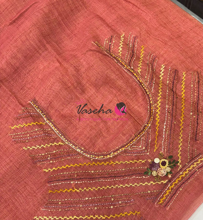 French Knot - Linen Tissue Saree - Peach Shade - VVLFN018