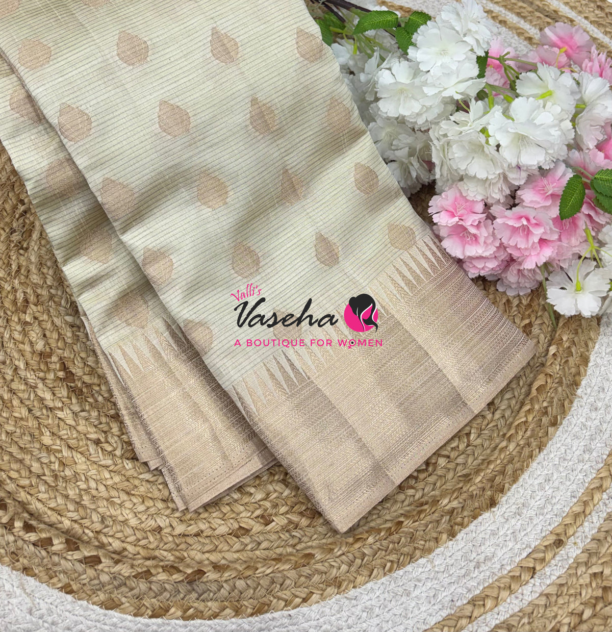 Semi Tussar Silk Saree | Cream Shade |VVSTS053