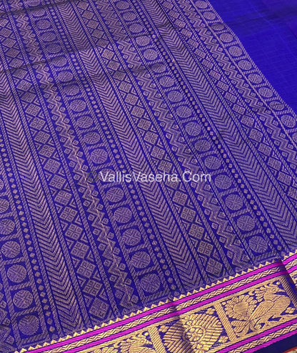 Pure Silk Cotton Saree - Peachish Pink With Blue - Lakshadeepam Design - VVPLD001