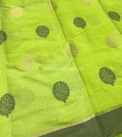 Semi Tussar Silk Saree - Lemon Green shade - VVSTS009