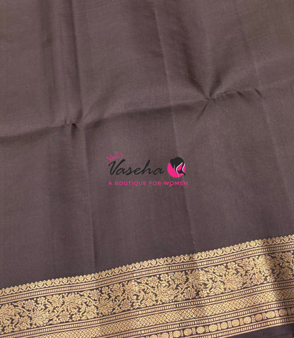 Pure Soft Silk Saree - Lemon Green With Dark Brown - Velum & Mayilum - Kanchi Border - VVPSS015