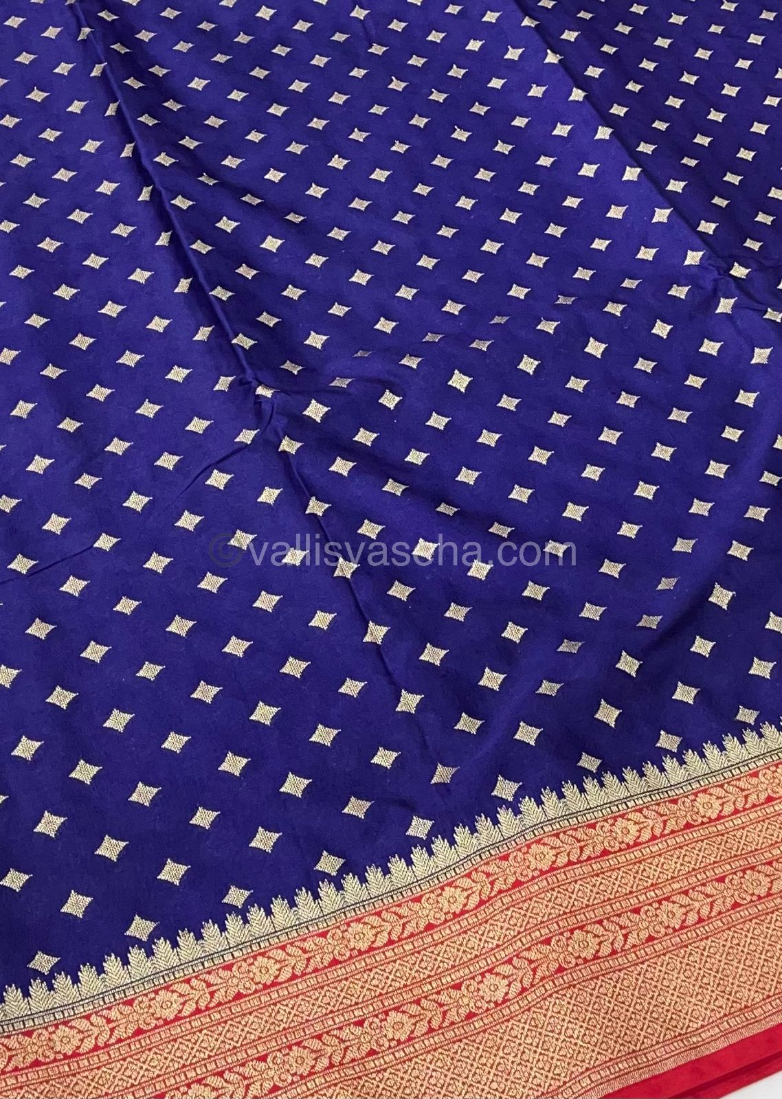 Banarasi - Premium Kathan Silk Saree - Blue with Red - VVPKS002