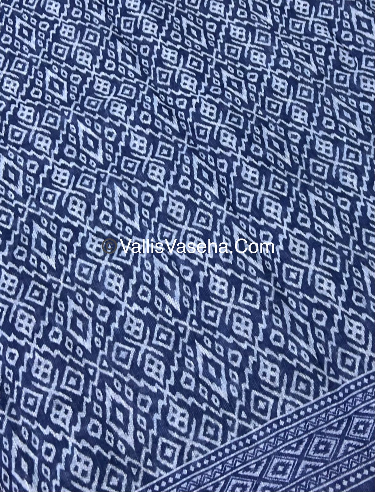 Linen Mixed Cotton Saree - Indigo Blue - Printed - VVLMP001