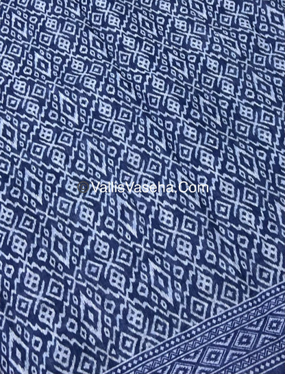 Linen Mixed Cotton Saree - Indigo Blue - Printed - VVLMP001