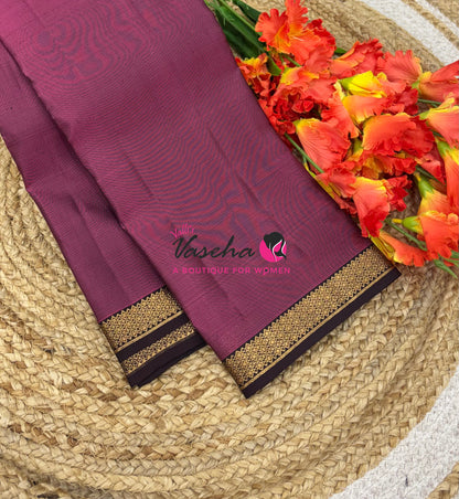 Pure Soft Silk Saree  -  Pink With Wine Brown Combo - VVPSS146