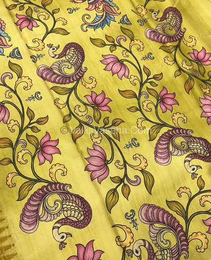Semi Tussar Silk - Mustard Yellow  With Yellow Shade  - VVSTS040
