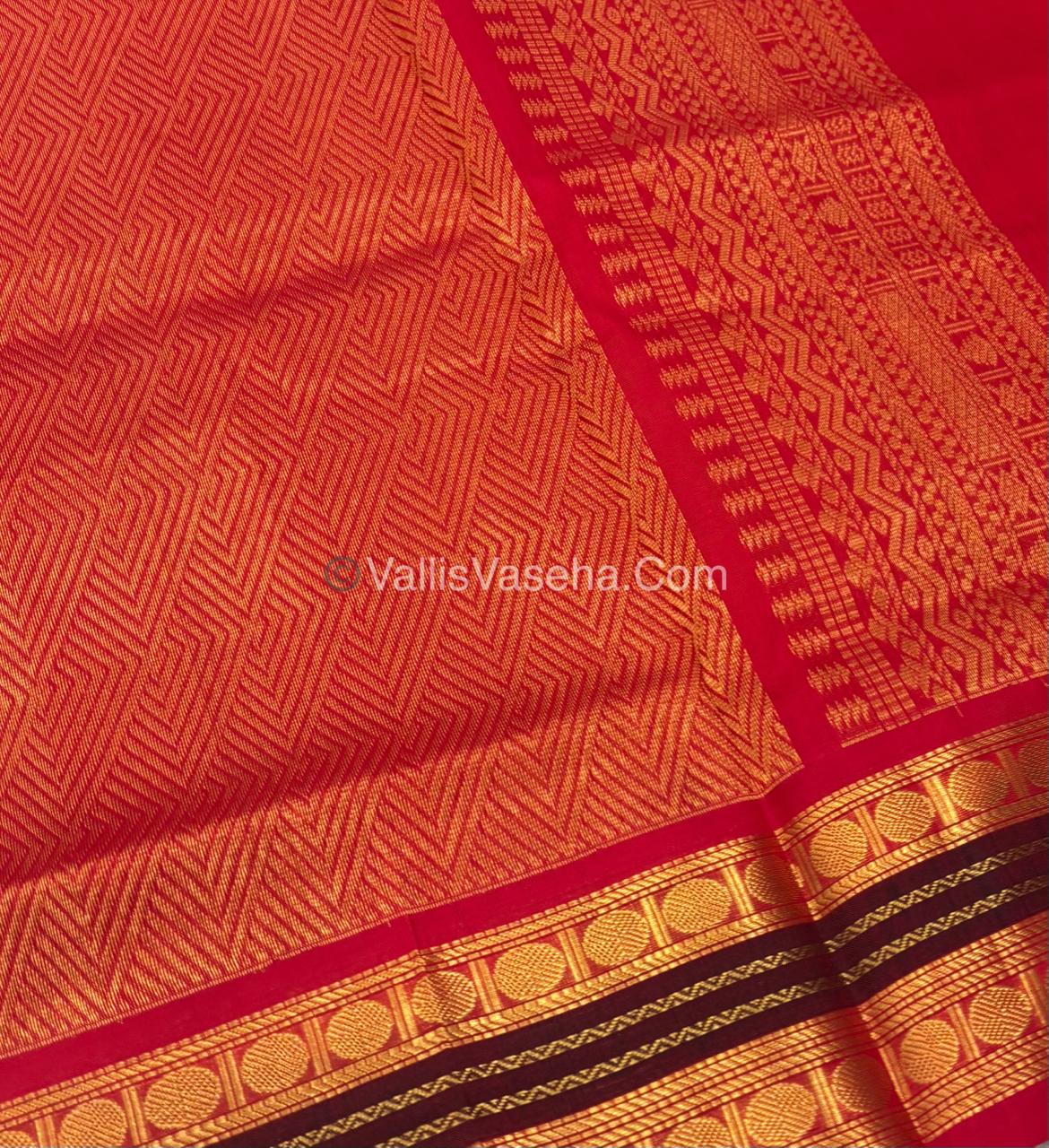 Pure Korvai Silk Cotton Saree - Yellow with Red - VVKSC004