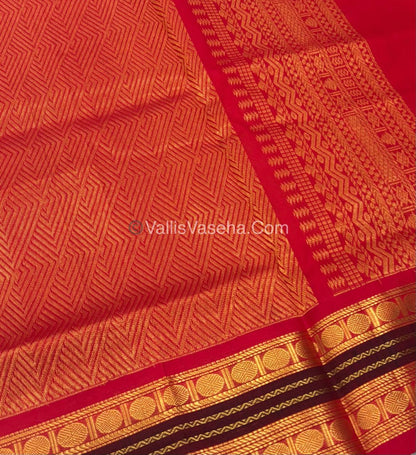 Pure Korvai Silk Cotton Saree - Yellow with Red - VVKSC004