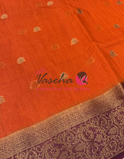 Bamboo Silk Saree- Orange with Brown Shade - VVBSS015